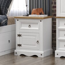 Corona Premium Bedside Cabinet - Mexican Pine Design with Dovetail Drawer and Metal Hardware | White | White Wax | One Size | 1