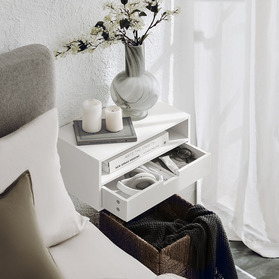 image 1 of Nightstand with 1 Drawer and 1 Shelf 17.7x9.8x8.7 inch Load Capacity 20 kg  NKD03-WX2 - White