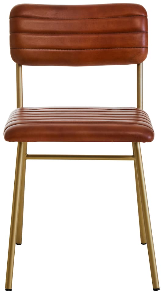 image 1 of Interiors by Premier Tan Leather Dining Chair, Sturdy Dining Room Chair, Leather Effect Accent Chair | Brown