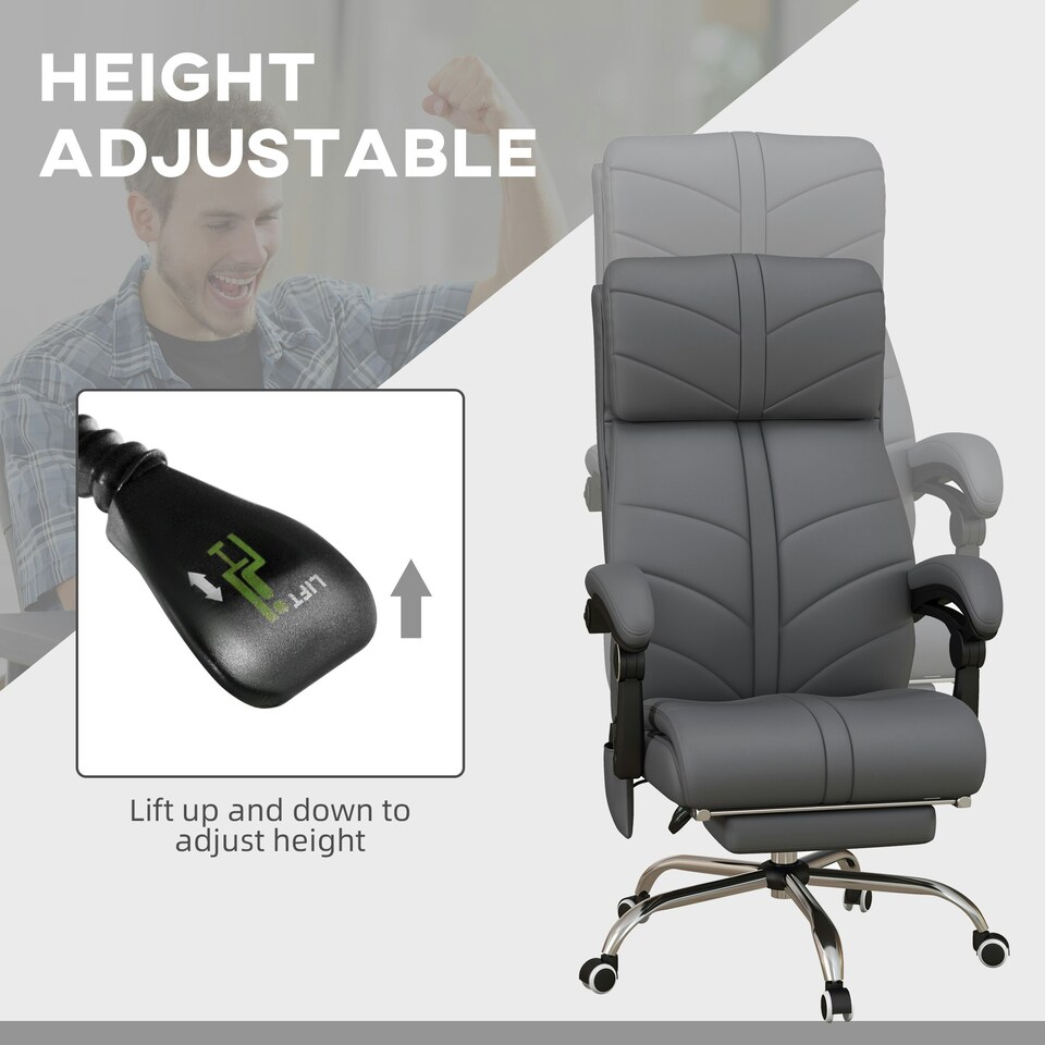 image 1 of Vinsetto PU Leather Vibration Massage Office Chair with Heat, Footrest, Grey