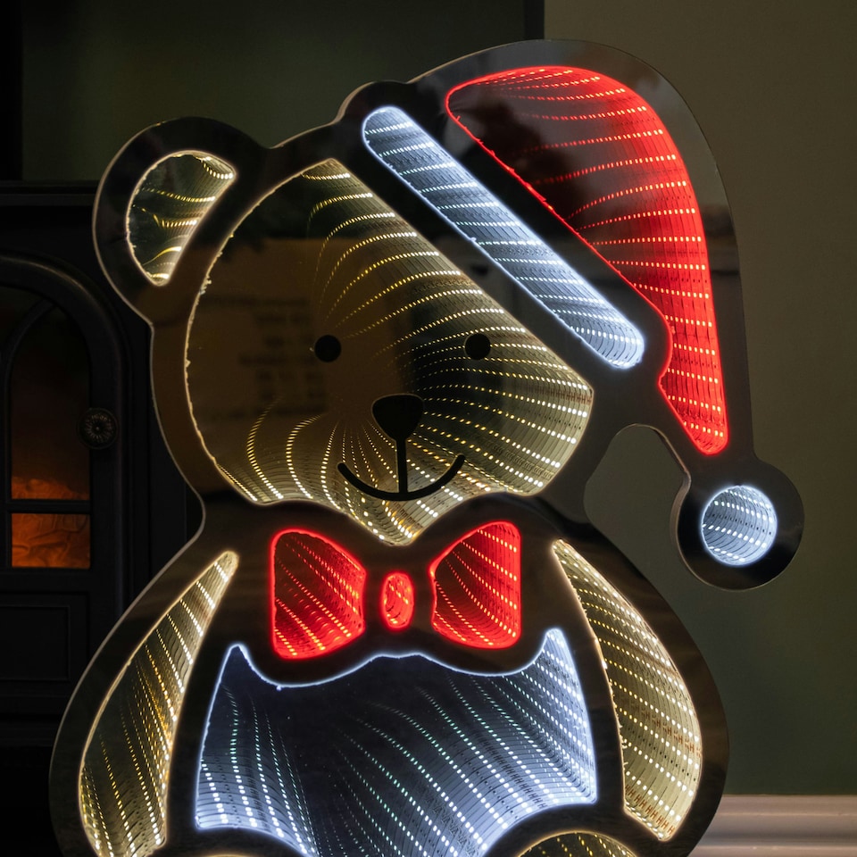 image 1 of 60cm Light up Teddy Bear in Santa Hat Christmas Infinity Decoration with LEDs