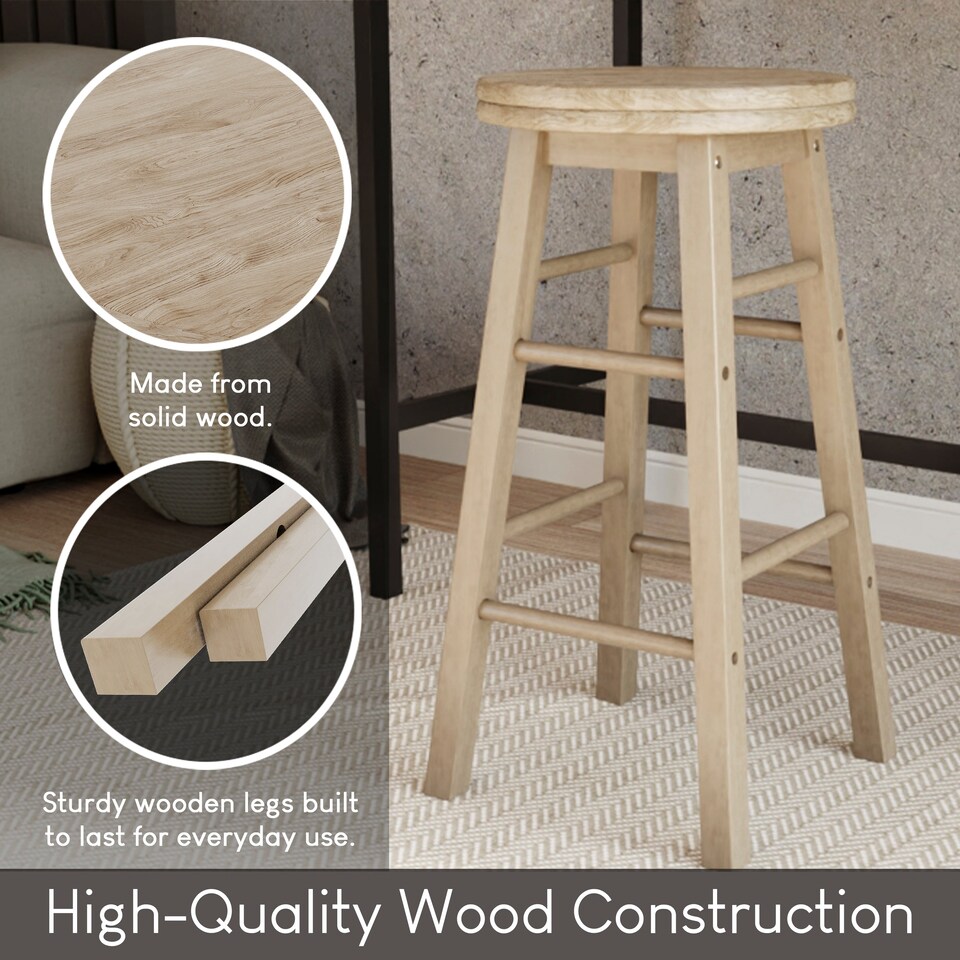 image 1 of Chef Vida Wooden Revolving Bar Stool Set of 2, White