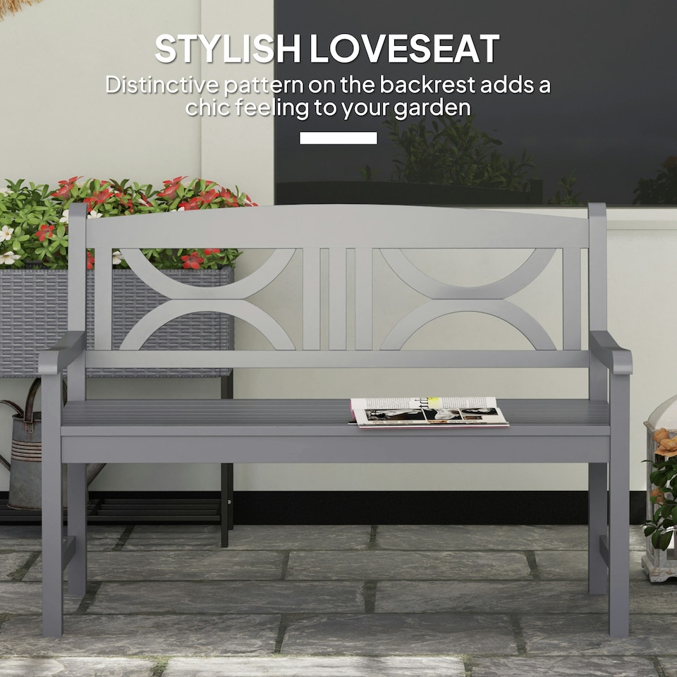 image 1 of Outsunny 2-Seater Wooden Garden Bench Outdoor Patio Loveseat Grey
