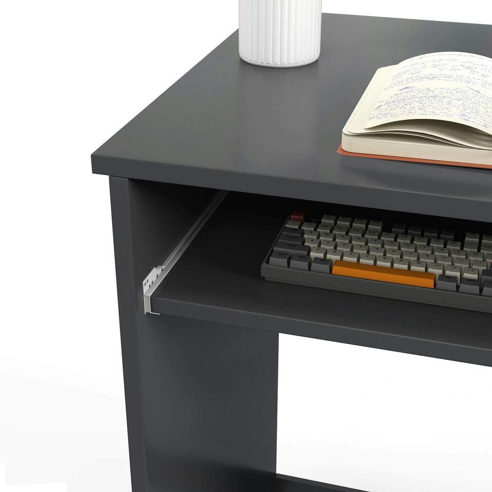image 1 of HOMCOM Compact Computer Table w/ Keyboard Tray Drawer Study Office Work, Grey