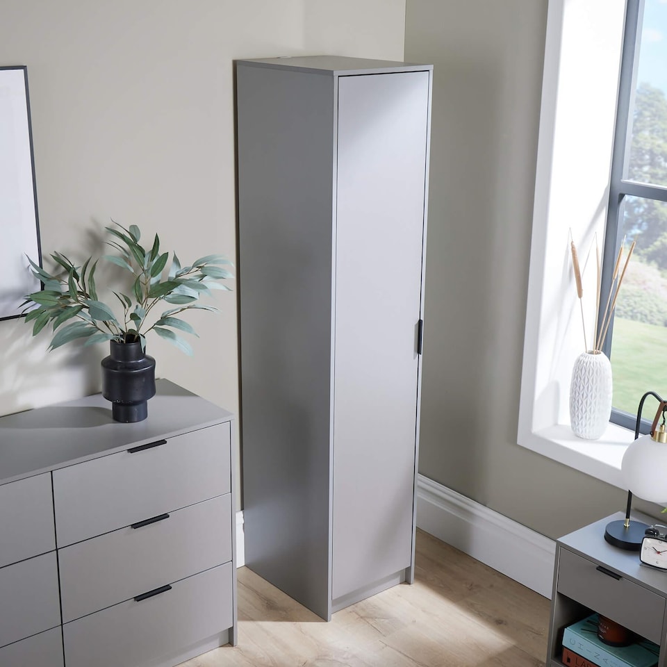 image 1 of Phoenix Wardrobe 1 Door Space Saving Bedroom Home Furniture Clothing Storage Unit | Grey