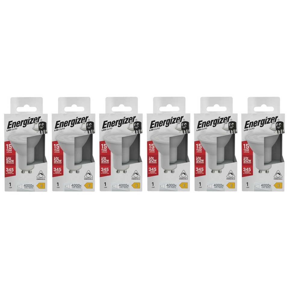 image 1 of Energizer LED GU10 345lm 3.6W 4000K (Cool White) Dimmable Light Bulb - Pack of 6