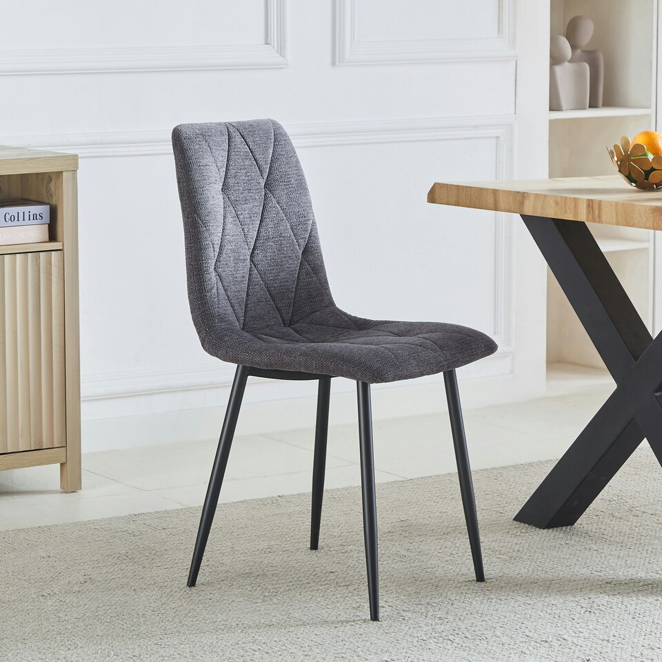 image 1 of Set of 2 Ficarra Fabric Dining Chairs - Dark Grey