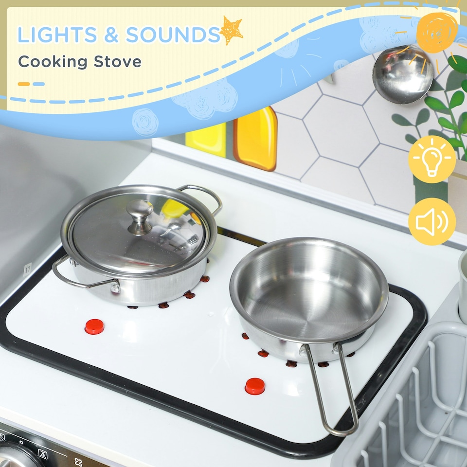 image 1 of AIYAPLAY Play Kitchen, Pretend Toy Kitchen w/ Sounds, Lights, Microwave