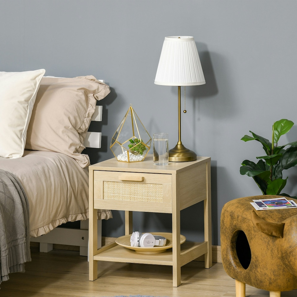 image 1 of HOMCOM Nightstand Bedside Table End Table Storage Organizer