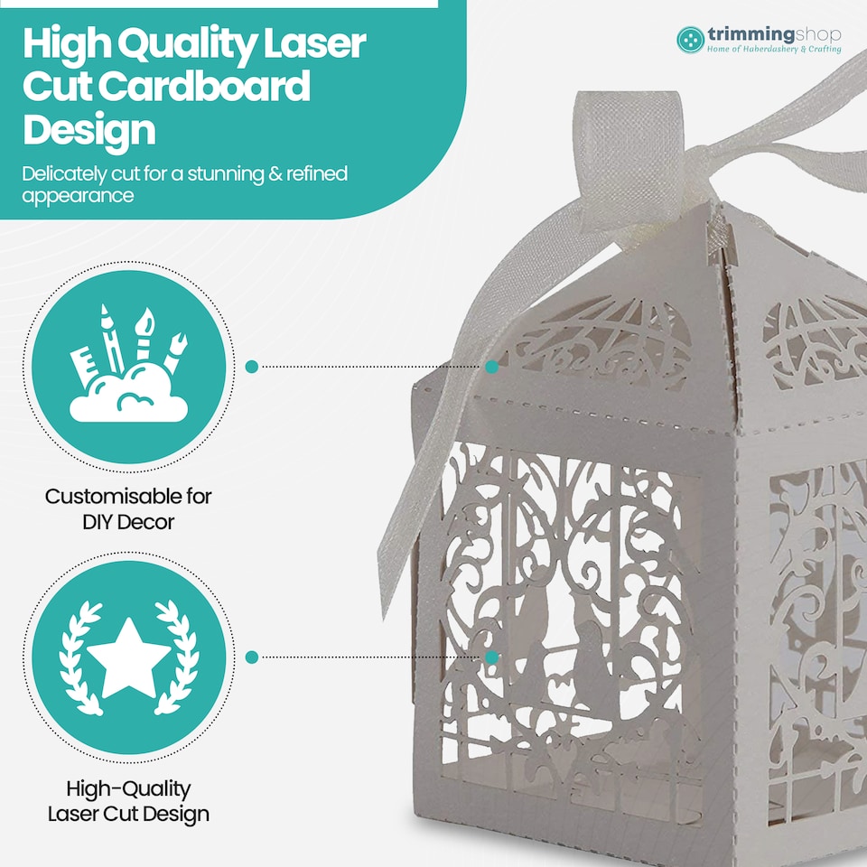 image 1 of Love Birds Wedding Favour Boxes with Organza Ribbon Gift Boxes - 50pcs