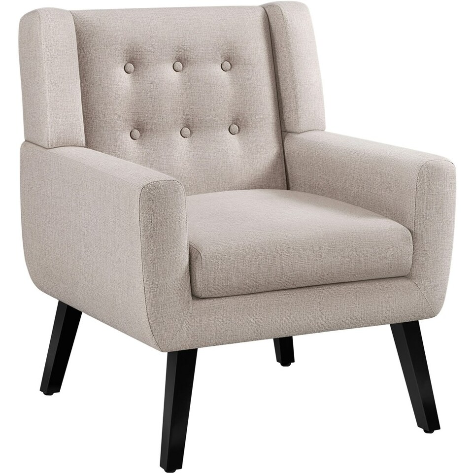 image 1 of Yaheetech Linen Fabric Accent Chair with Wood Legs Removable Cushion Brown | Beige