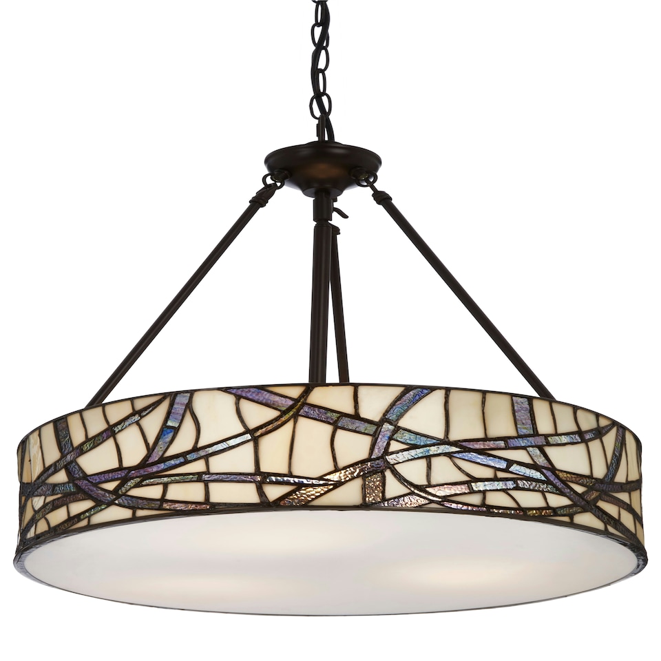 image 1 of Interiors by Premier Tiffany Style Branch Pendant Light, Hand Rolled Art Glass Ceiling Fixture, Bronze Iron Frame Hanging Light