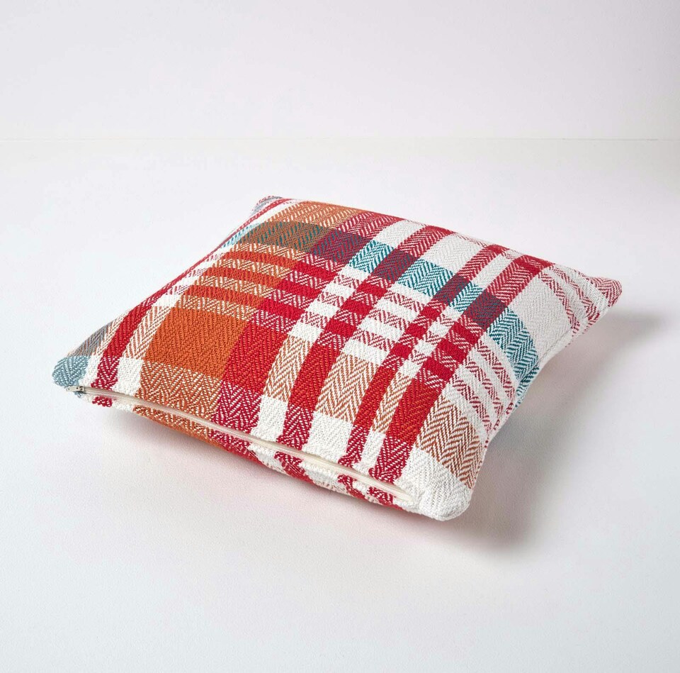 image 1 of Homescapes Red Tartan Cotton Falun Cushion Cover - 45 x 45 cm | Red | Red | 45 x 45 cm