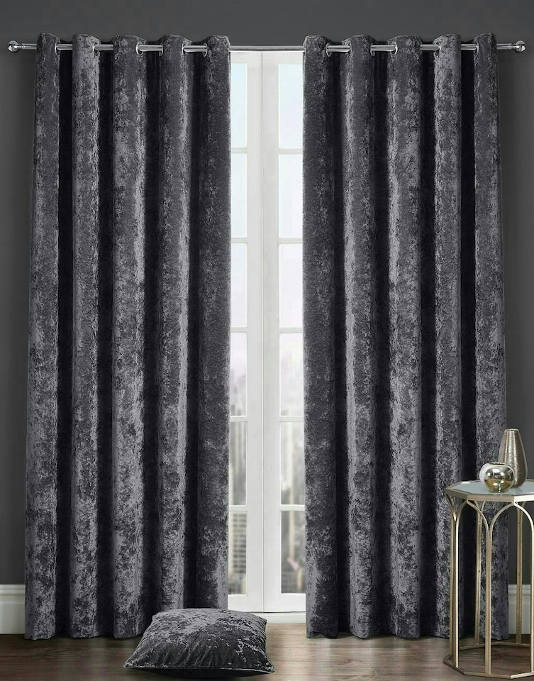 image 1 of Crushed Velvet Fully Lined Eyelet Curtains - Charcoal - 229x229cm | Grey