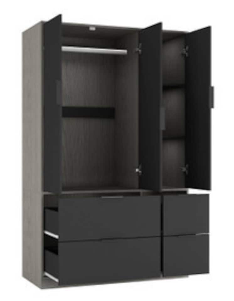 image 1 of FUJI 3 Door 4 Drawer Wardrobe | Grey | Cedar Grey & Black | 117 x 55 x 8.5 | 1