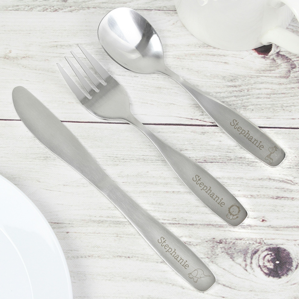 image 1 of Personalised 3 Piece Hessian Friends Cutlery Set