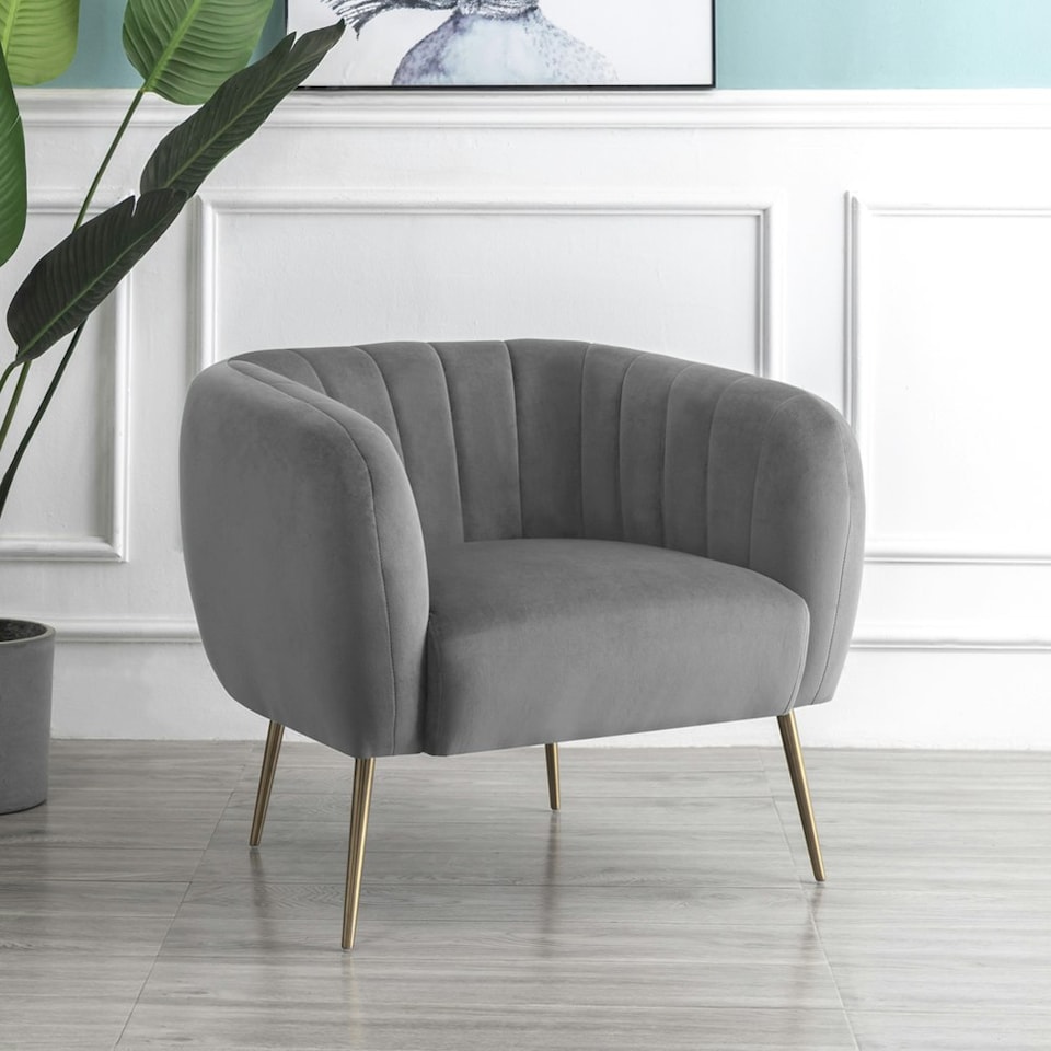 image 1 of Matilda Velvet Fabric Accent Chair - Grey