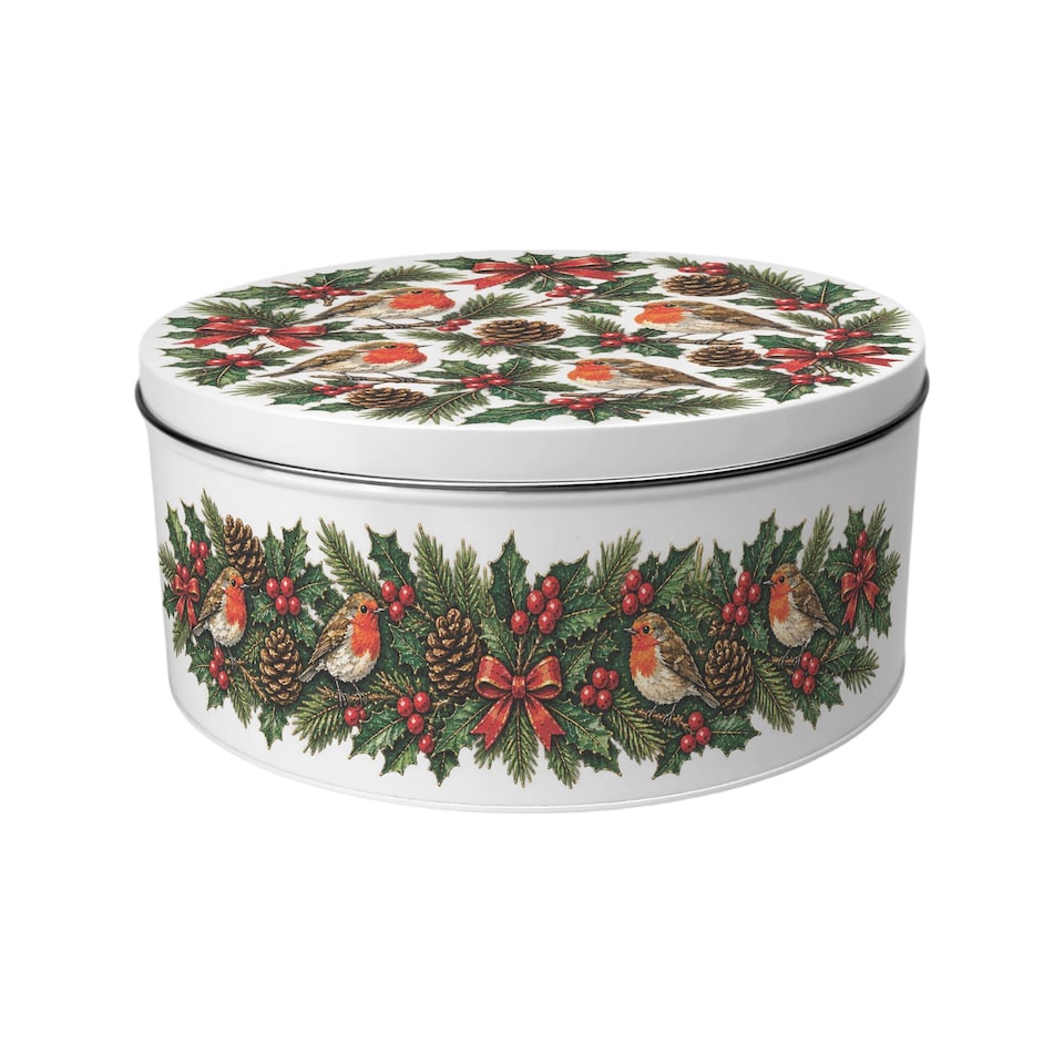 image 1 of Festive Robins Large Round Christmas Cake Tin