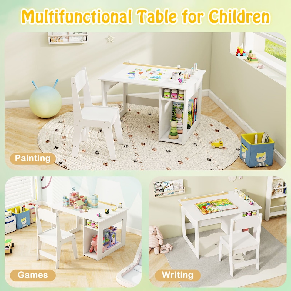 image 1 of COSTWAY Toddler Craft Play Study Drawing Desk White