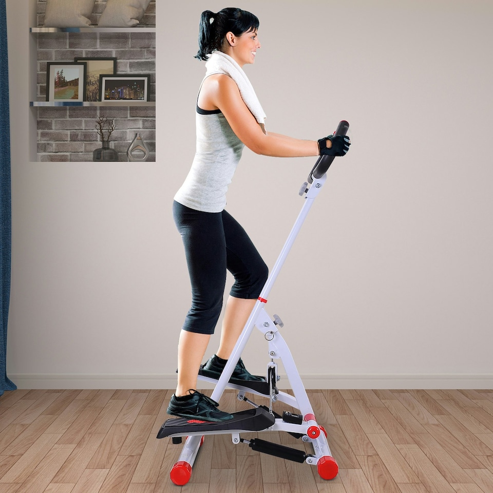 image 1 of HOMCOM Foldable Stepper Adjustable Step Machine w/ Handlebar LCD Display, White