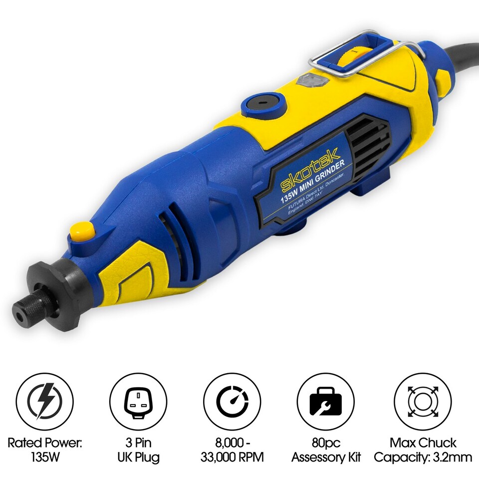 image 1 of Skotek 135W Corded Rotary Tool & 80Pc Accessory Kit (Carry Case Included)