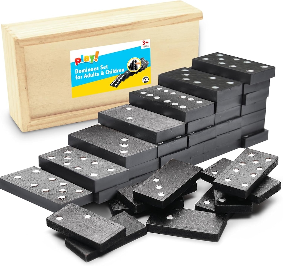 image 1 of 28pk Dominoes Set with Wooden Case – Classic Tile Game for Kids & Adults, Ideal for Family Fun, Travel, Parties & Gifts