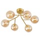 image 1 of Designer Satin Gold 6-Arm Ceiling Light Fixture with Amber Tinted Glass Shades | Gold