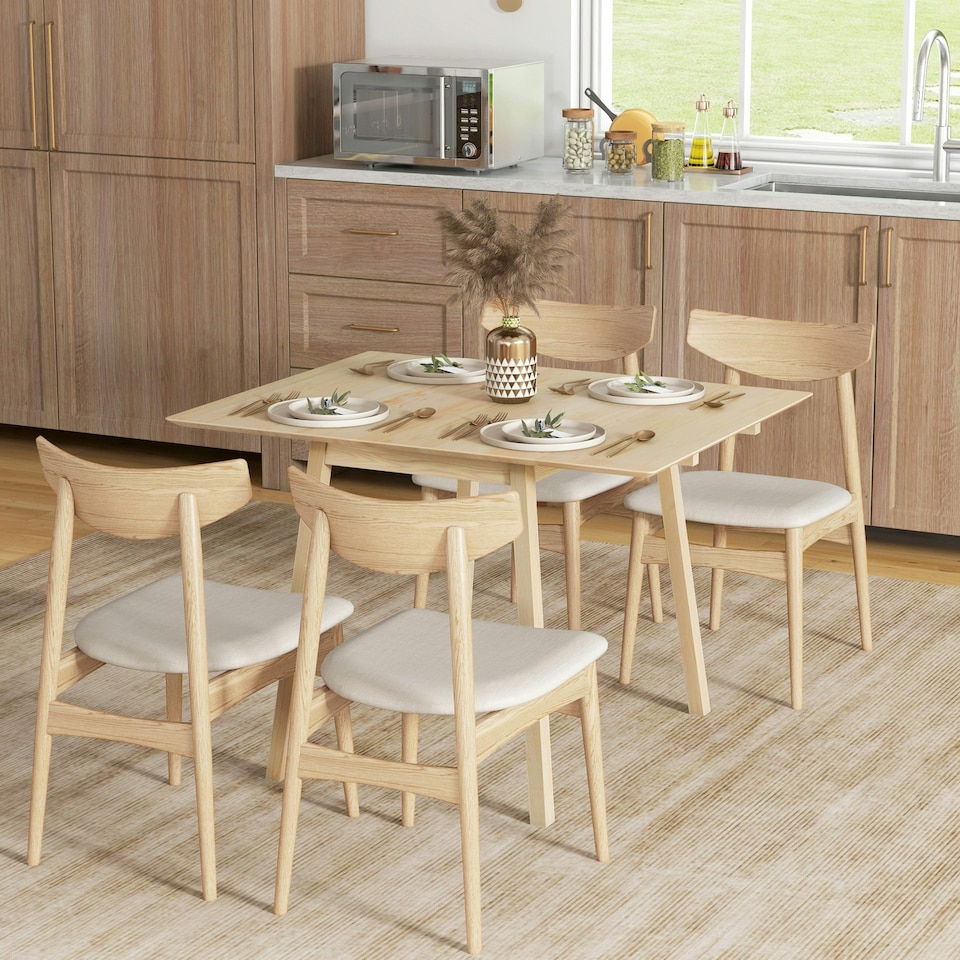 image 1 of Extendable Kitchen Table for 2-4, Folding Drop Leaf Dining Table, Natural