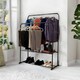 image 5 of Double Clothes Rail Heavy Duty Metal with Shoe Rack Garment Hanger Hat Bag Hooks Black | One Size