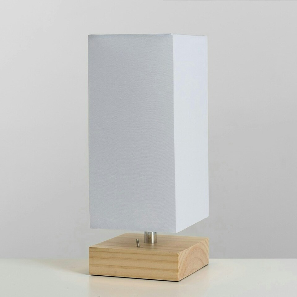image 1 of ValueLights Modern Pine Wood And White Bedside Table Lamp With USB Charging Port