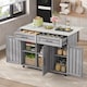image 2 of VILUXE Mobile Kitchen Island with Foldable Worktop, 2 Drawers, Adjustable Shelves, Towel Rail, Wheels and Solid Wood Feet, Grey and White