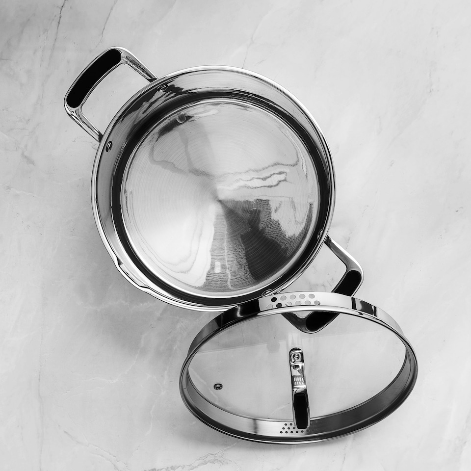 image 1 of Prochef 24cm Stainless Steel Stockpot with Glass Lid All Hob Cooking Pot