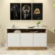 image 3 of White and Oak Sideboard 155cm – Modern Cabinet with Open Shelf | White