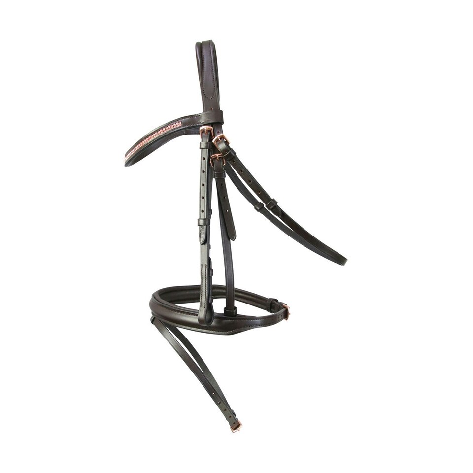 Hy Rosciano Leather Horse Bridle - Brown/Rose Gold - Pony