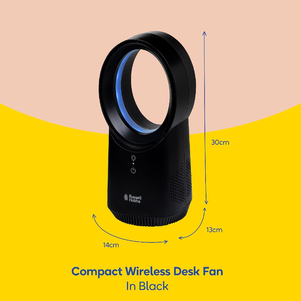 image 1 of Russell Hobbs RHBLDLUSB25B Compact Wireless Desk Fan in Black