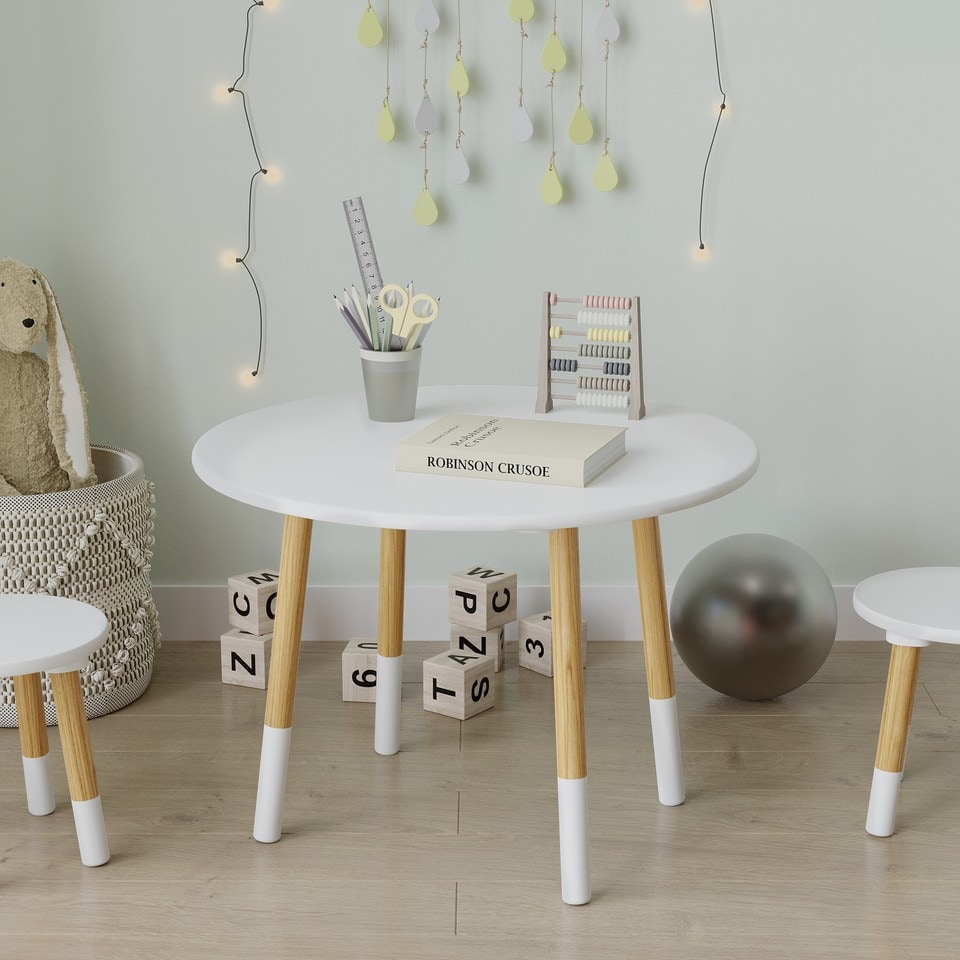 image 1 of Kids Wooden Round Table Toddlers Small Children Home Nursery Play Room Furniture | Multi | White | 1