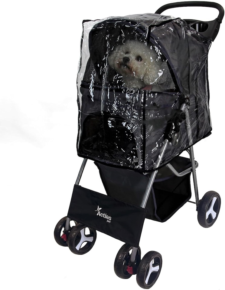 image 1 of Pet Stroller Dog Cat Puppy Pram Pushchair Travel Cart Jogging Buggy Carrier (Black with Cover)