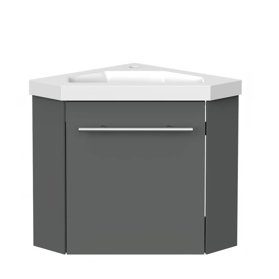 image 1 of AICA 395mm Matte Anthracite Bathroom Vanity Unit With Integrated Sink, 1 Door Soft-Close Place in the corner