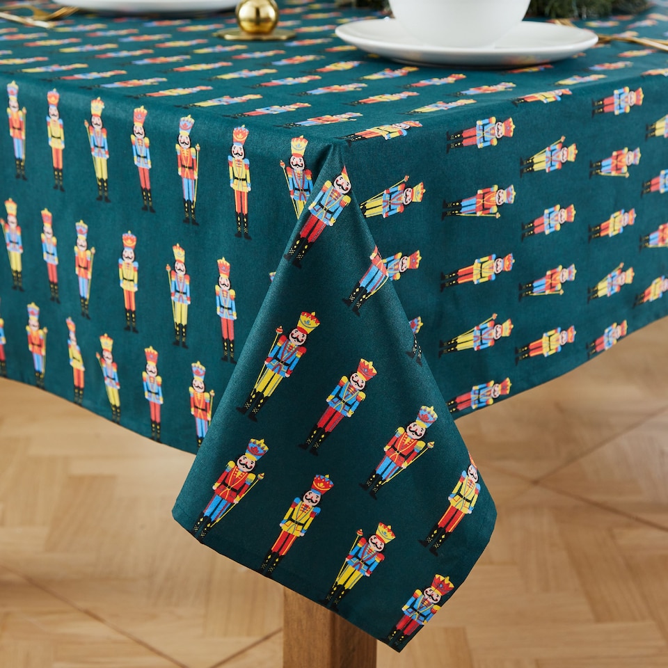 image 1 of Catherine Lansfield Christmas Nutcracker Cotton Dining Table Cloth | Green | 137 x 178 cm