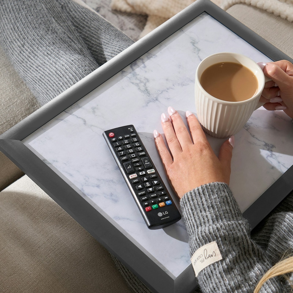 image 1 of OHS Portable Foldable Wooden Work Laptop Stand Lap Tray Multi | Grey and White Marble