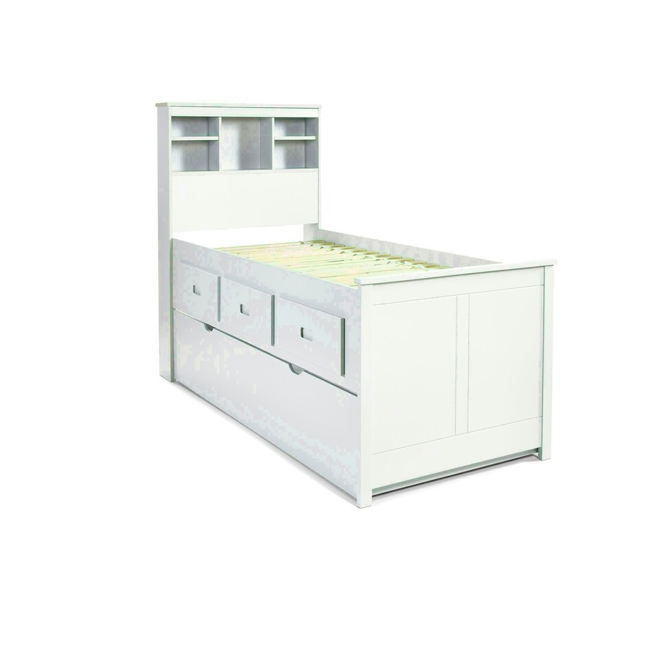 image 1 of Veera White Guest Bed With Drawers And Trundle And Noah Memory Foam Mattresses