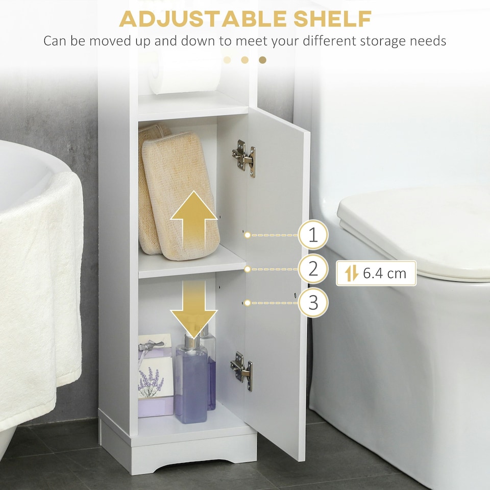 image 1 of kleankin Freestanding Bathroom Storage Unit with Adjustable Shelf, White White