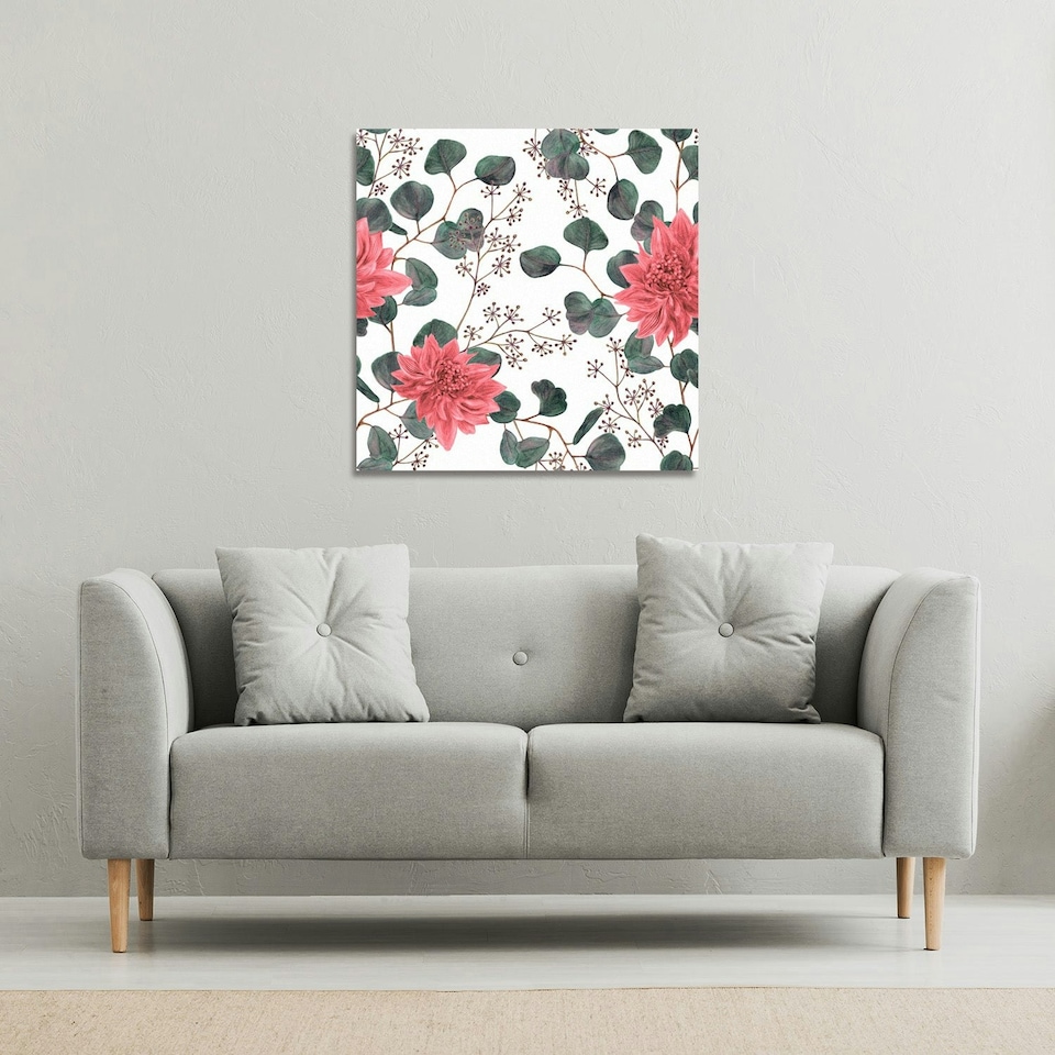 image 1 of Red Flowers, Green Leaves (Canvas Print) 114 x 114 x 4cm