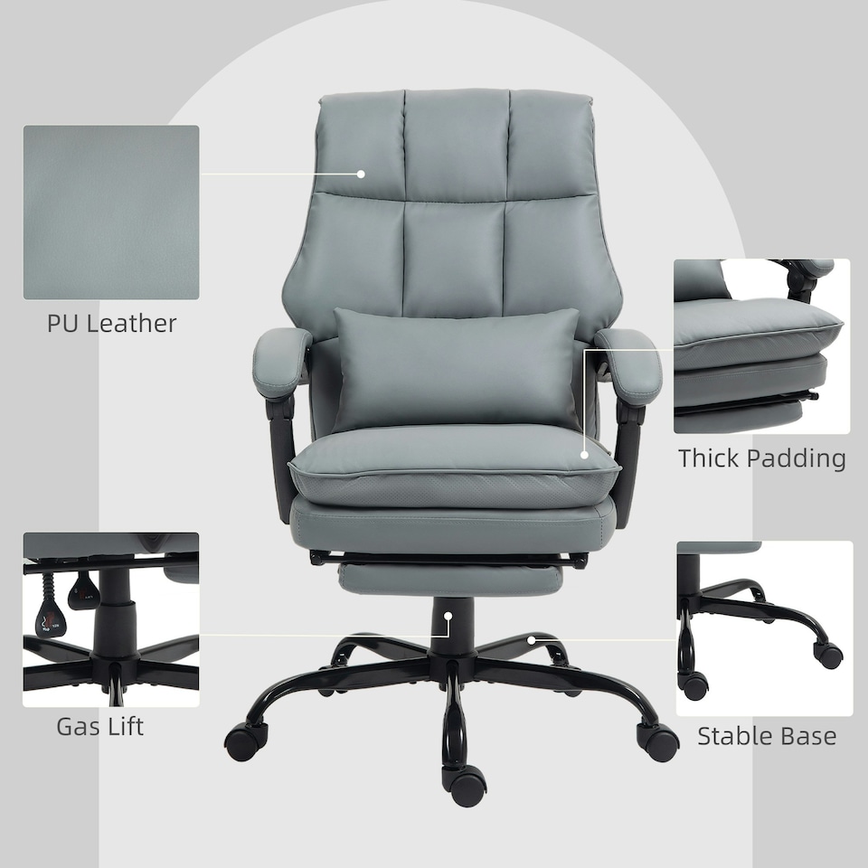 image 1 of HOMCOM Executive Office Chair, PU Leather Desk Chair with Armrests Grey