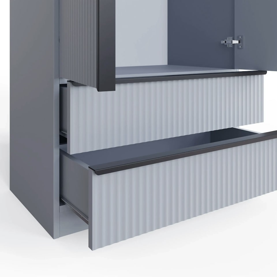 image 1 of FWStyle Lania Ripple Ridged 2 Door 2 Drawer Combination Wardrobe Matt Grey Grey