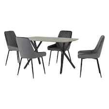 Athens Dining Set with 4 Avery Velvet Chairs Grey | Concrete Effect/Grey