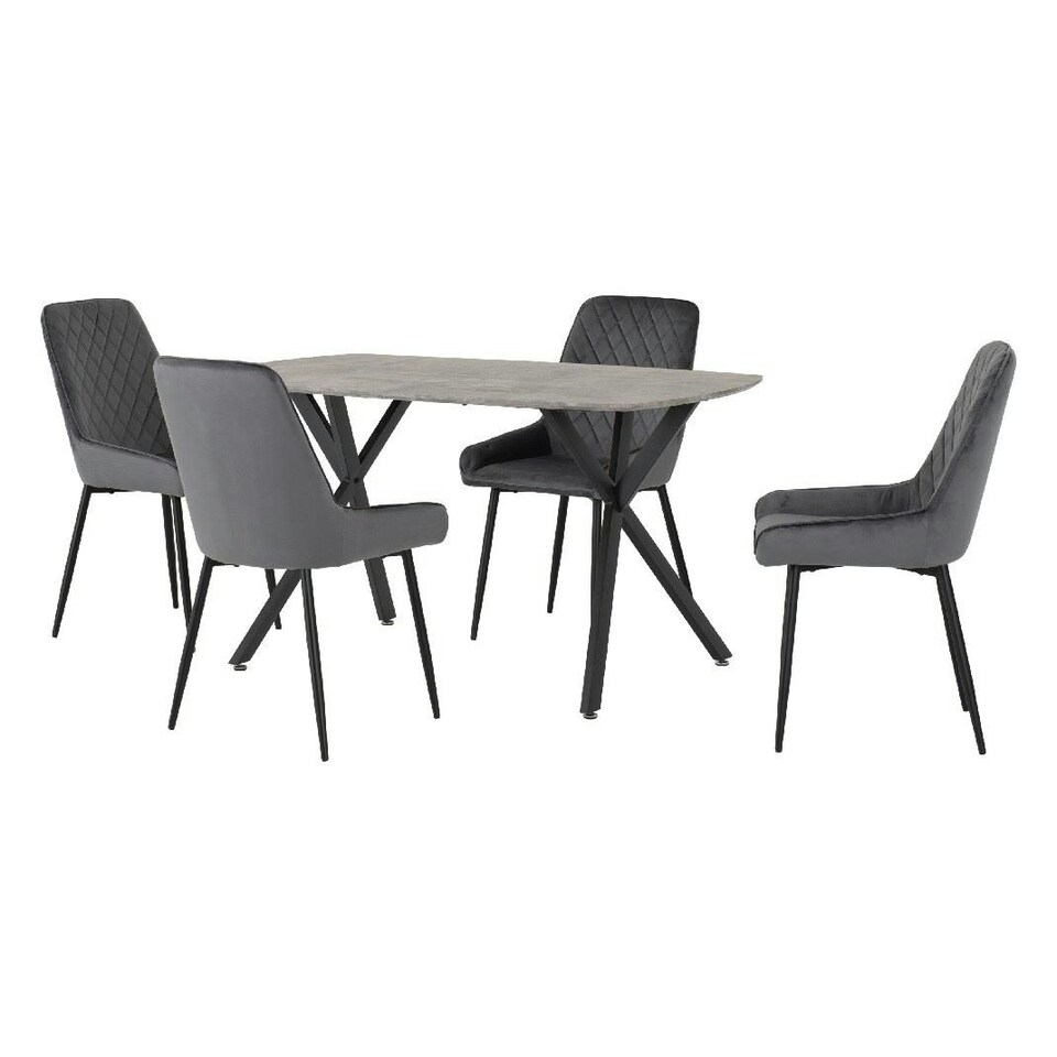 image 1 of Athens Dining Set with 4 Avery Velvet Chairs Grey | Concrete Effect/Grey
