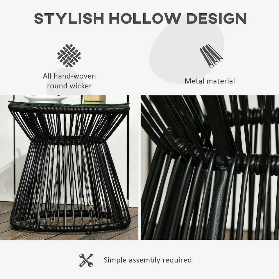 image 1 of Outsunny PE Rattan End Table, Round Hollow Drum Design Side Table, Black