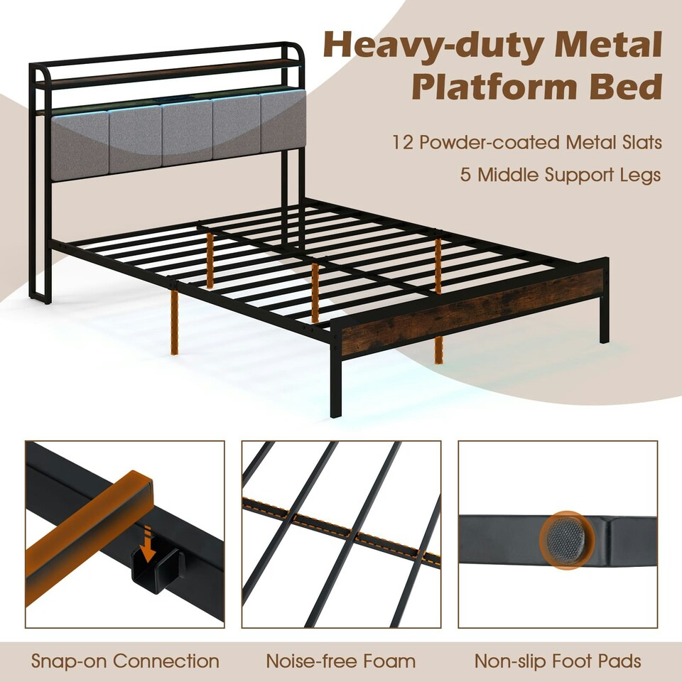 image 1 of COSTWAY King Size Bed Frame w/Charging Station