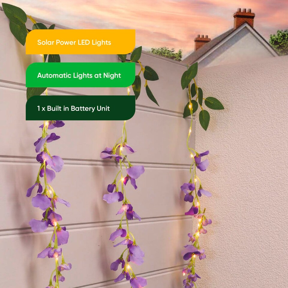 image 1 of Gardenwize Solar Decorative Wisteria Flower Lights (6 Piece w/ 60 LED)